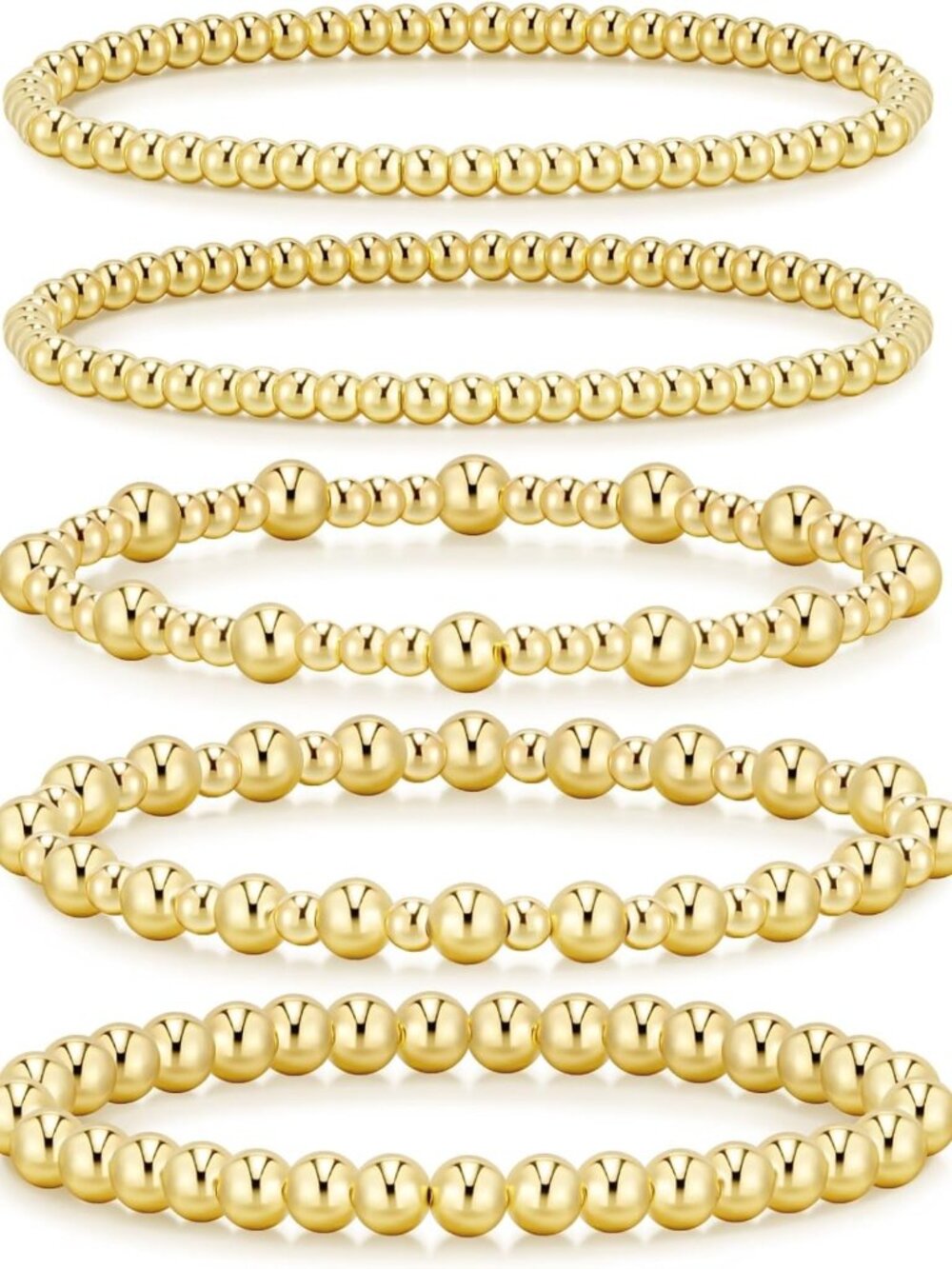 Waterproof Gold Beaded Bracelets Set for Women, Adjustable 14K Plated Jewelry